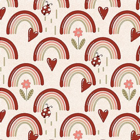Tecido Tricoline Arco Íris e Joaninhas - Fuxicos e Fricotes - 50 x 150 cm