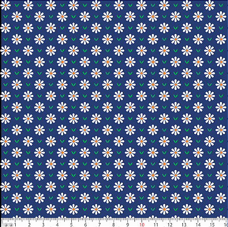 Tecido Tricoline Mini Margaridas Fundo Marinho - Peripan - 50 x 150 cm