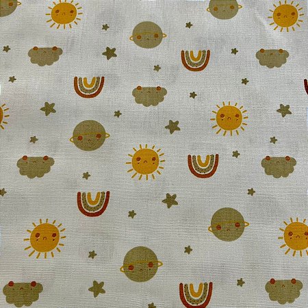 Tecido Tricoline Sol, Nuvem e Arco Íris - Coleção Arabella - Peripan - 50 x 150 cm