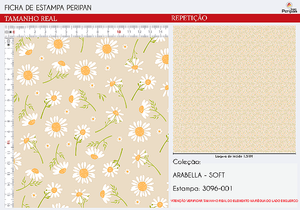 Tecido Tricoline Margaridas Fundo Creme - Peripan - 50 x 150 cm