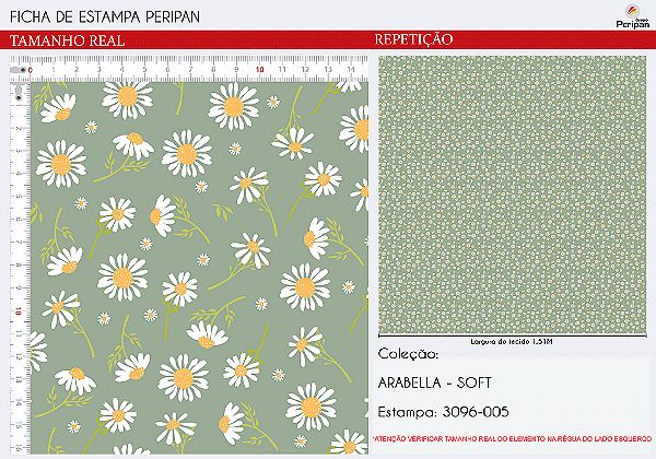 Tecido Tricoline Margaridas Fundo Verde Seco - Peripan - 50 x 150 cm