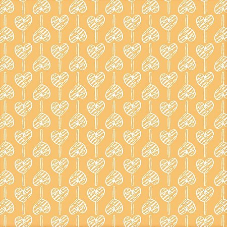 Tecido Tricoline Pirulito de Corações Fundo Amarelo Mostarda - Fabricart - 50 x 150 cm