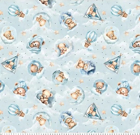 Tecido Tricoline Digital Bear Blue Dream (Urso) - Tecidos Caldeira - 50 x 150 cm