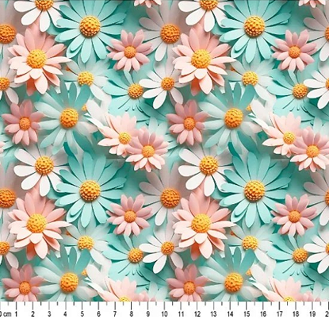 Tecido Tricoline Digital 3D Floral Isabella - Tecidos Caldeira - 50 x 150 cm