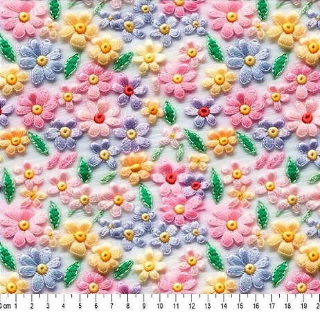 Tecido Tricoline Digital 3D Floral Amarilis - Tecidos Caldeira - 50 x 150 cm