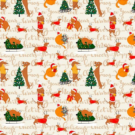 Tecido Tricoline Pets Natalino (Natal Pet) - Peripan - 50 x 150 cm
