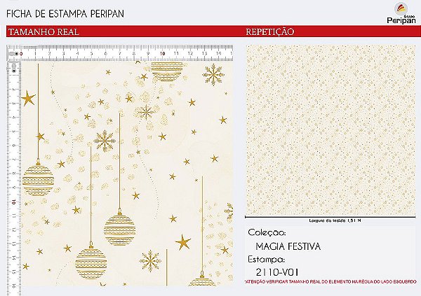 Tecido Tricoline Bolas de Natal - Coleção Magia Festiva - Peripan - 50 x 150 cm
