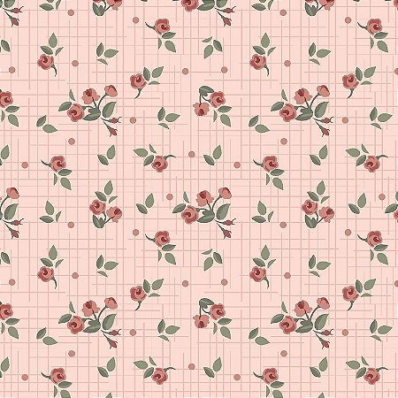 Tecido Tricoline Floral Preferido Salmão - Fuxicos e Fricotes - 50 x 150 cm