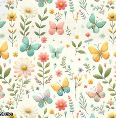Tecido Tricoline Digital Beauty (Flores e Borboletas) - Tecidos Caldeira - 50 x 150 cm