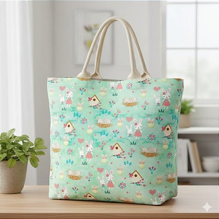 Tecido Tricoline Coelhinhas e Floral (Coelhos Páscoa) Páscoa colorida - Peripan - 50 x 150 cm