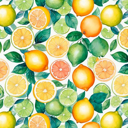 Tecido Tricoline Limões Siciliano e Laranjas - Peripan - 50 x 150 cm