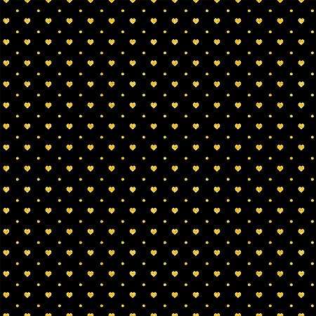 Tecido Tricoline Corações e Poá Fundo Preto e Dourado - Peripan - 50 x 150 cm