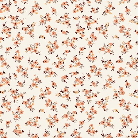 Tecido Tricoline Mini Floral Sintonia Laranja - Peripan - 50 x 150 cm