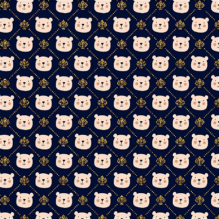 Tecido Tricoline Urso e Treliçado Flor-de-Lis - Peripan - 50 x 150 cm
