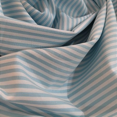 Tecido Tricoline - Listrado (3 mm) Fio Tinto Azul Celeste - Tecidos Caldeira - 50 x 150 cm
