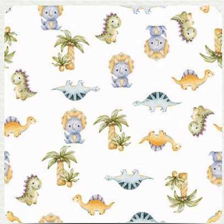 Tecido Tricoline Digital Dinossauros Baby (Dinos Jurassic) - Coleção Brisa - Ibirapuera - 50 x 150 cm