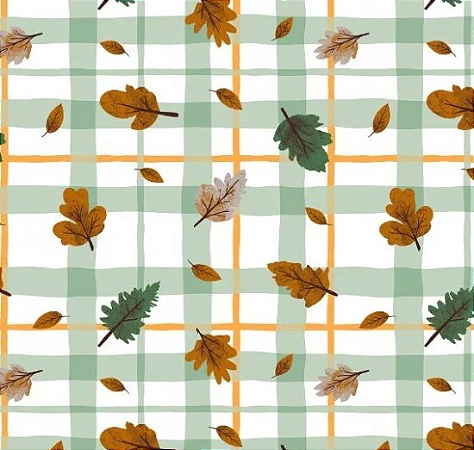 Tecido Tricoline Folhas e Xadrez - Tecidos Caldeira - 50 x 150 cm