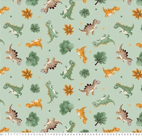 Tecido Tricoline Dinos na Floresta - Tecidos Caldeira - 50 x 150 cm