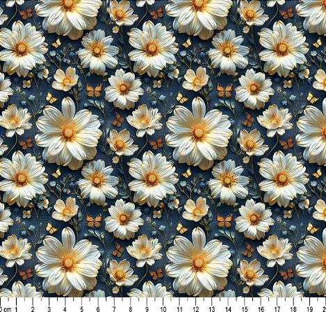 Tecido Tricoline Digital  Floral 3D - Mini Borboletas e Margaridas  - Tecidos Caldeira - 50 x 150 cm