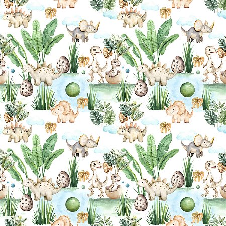 Tecido Tricoline Digital Dinossauros - (Dinos) -  Mundo Mágico - Peripan - 50 x 150 cm