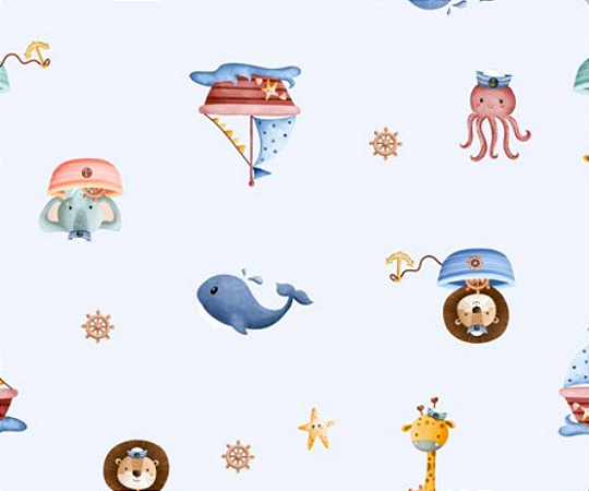 Tecido Tricoline Digital Safári Náutico (Fundo do Mar) - Ibirapuera - 50 x 150 cm