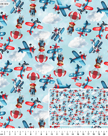 Tecido Tricoline Digital Urso de Paraquedas - Coleção Lúdica - Tecidos Caldeira - 50 x 150 cm