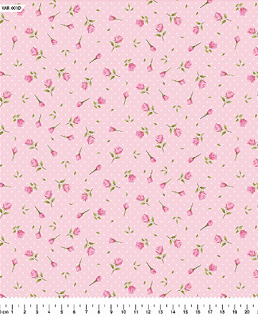 Tecido Tricoline Botões e Poá Rosa - Tecidos Caldeira - 50 x 150 cm