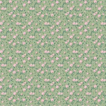 Tecido Tricoline Mini Floral Laís Fundo Verde - Peripan - 50 x 150 cm