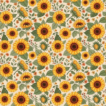 Tecido Tricoline Girassol - Diário dos Sonhos - Peripan - 50 x 150 cm