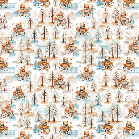 Tecido Tricoline Urso no Bosque - Diário dos Sonhos - Peripan - 50 x 150 cm