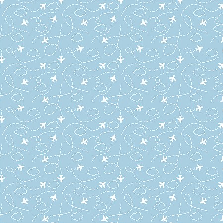 Tecido Tricoline Aviões e Pontilhados Fundo Azul - Aurora - Peripan - 50 x 150 cm