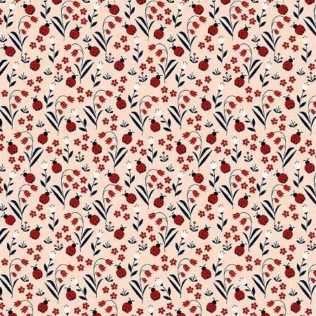 Tecido Tricoline Joaninhas no Jardim Rosa - Aurora - Peripan - 50 x 150 cm