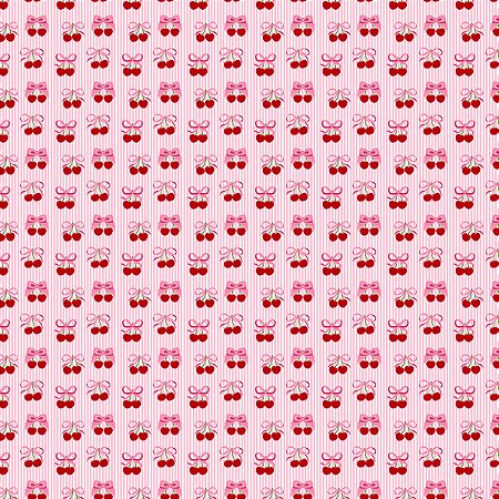 Tecido Tricoline Cerejas e Laços Fundo Listrado - Aurora - Peripan - 50 x 150 cm