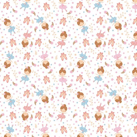 Tecido Tricoline Mini Bailarinas e Sapatilhas - Aurora - Peripan - 50 x 150 cm