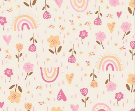 Tecido Tricoline Arco Íris e Flores - Ibirapuera - 50 x 150 cm