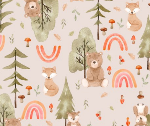 Tecido Tricoline Digital Animais e Arco-Íris na Floresta (Bosque) - Ibirapuera - 50 x 150 cm