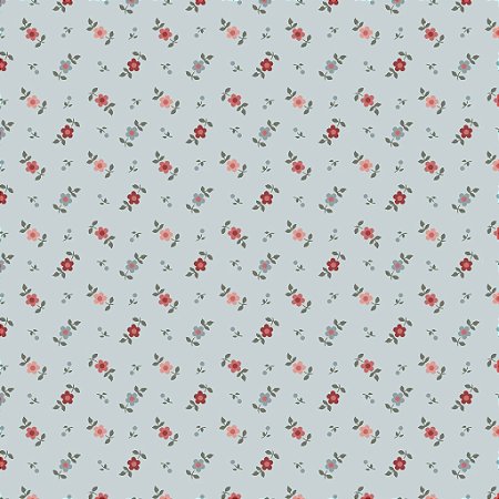 Tecido Tricoline Micro Floral Preferido Azul - Fuxicos e Fricotes - 50 x 150 cm