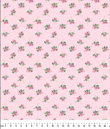 Tecido Tricoline Floral Verbena Rosa - Tecidos Caldeira - 50 x 150 cm