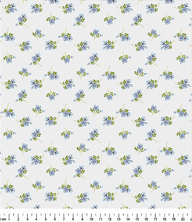 Tecido Tricoline Floral Verbena Azul - Tecidos Caldeira - 50 x 150 cm