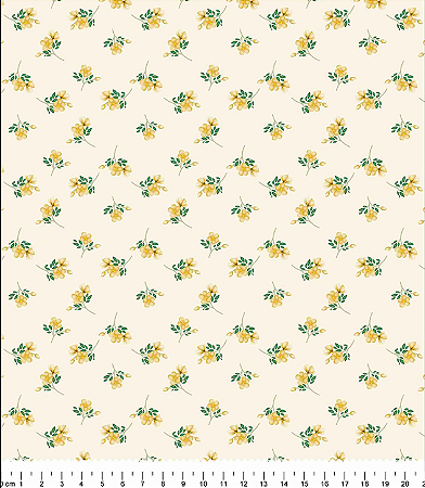 Tecido Tricoline Floral Verbena Amarelo - Tecidos Caldeira - 50 x 150 cm