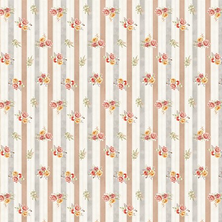 Tecido Tricoline Digital Listrado e Floral Rosas - Peripan - 50 x 150 cm