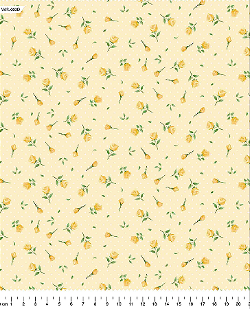 Tecido Tricoline Botões e Poá Amarelo - TC - 50 x 150 cm