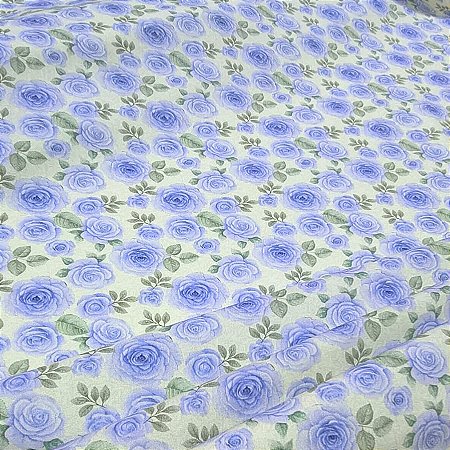 Tecido Tricoline Floral Amanda Azul - TC - 50 x 150 cm
