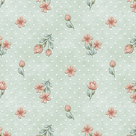 Tecido Tricoline Digital Floral Fofo Menta - Fuxicos e Fricotes - 50 x 150 cm