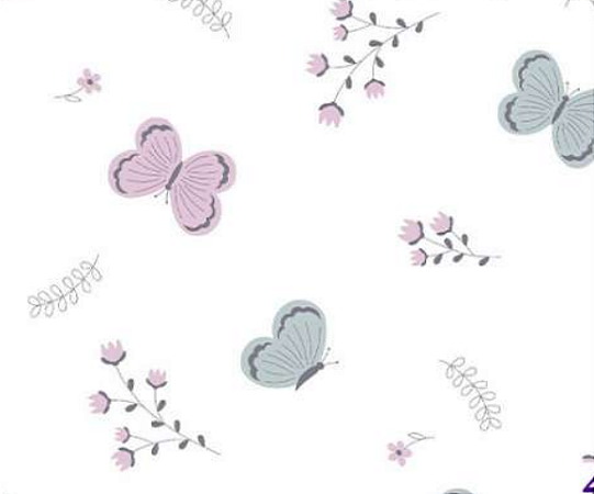 Tecido Tricoline Borboletas e Flores 2 - Ibirapuera - 50 x 150 cm
