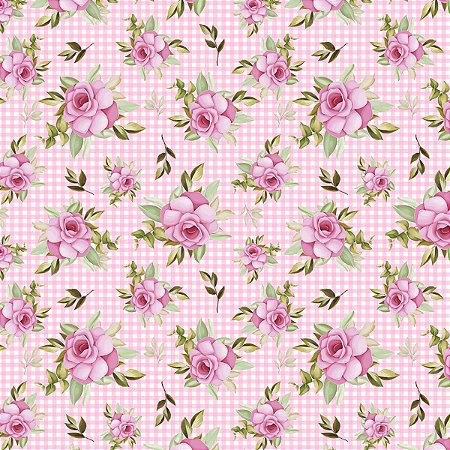 Tecido Tricoline Floral e Xadrez - Coleção Doce Criação - Peripan - 50 x 150 cm