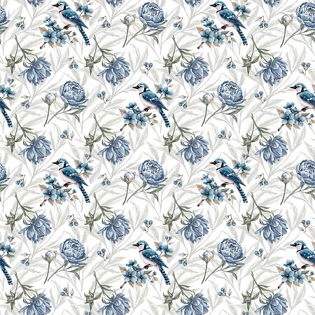 Tecido Tricoline Pássaros - Coleção Doce Criação - Peripan - 50 x 150 cm