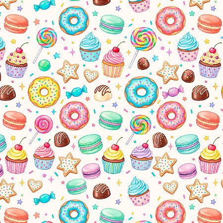Tecido Tricoline Doçes Festa - Coleção Doce Criação - Peripan - 50 x 150 cm