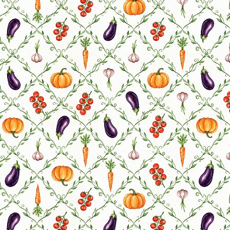Tecido Tricoline Legumes e Frutas - Coleção Doce Criação - Peripan - 50 x 150 cm