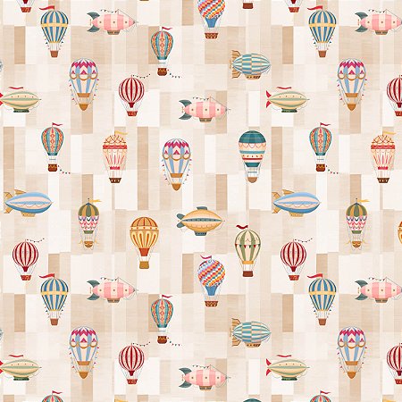 Tecido Tricoline Balões e Dirigivel - Coleção Doce Criação - Peripan - 50 x 150 cm
